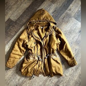 NWOT Stefanel 100% Silk Cognac Tan Caramel
Brown Hooded Parka US 8 M